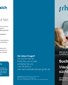Anmeldeinformationen für eine Veranstaltung zur Sucht- und Familientherapie, einschließlich Kontaktdaten und Datum.