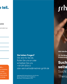 Antwortkarte für eine Veranstaltung der SRH Medinet FachMarkt Alte Ölmühle, mit Kontaktinformationen und einem QR-Code.